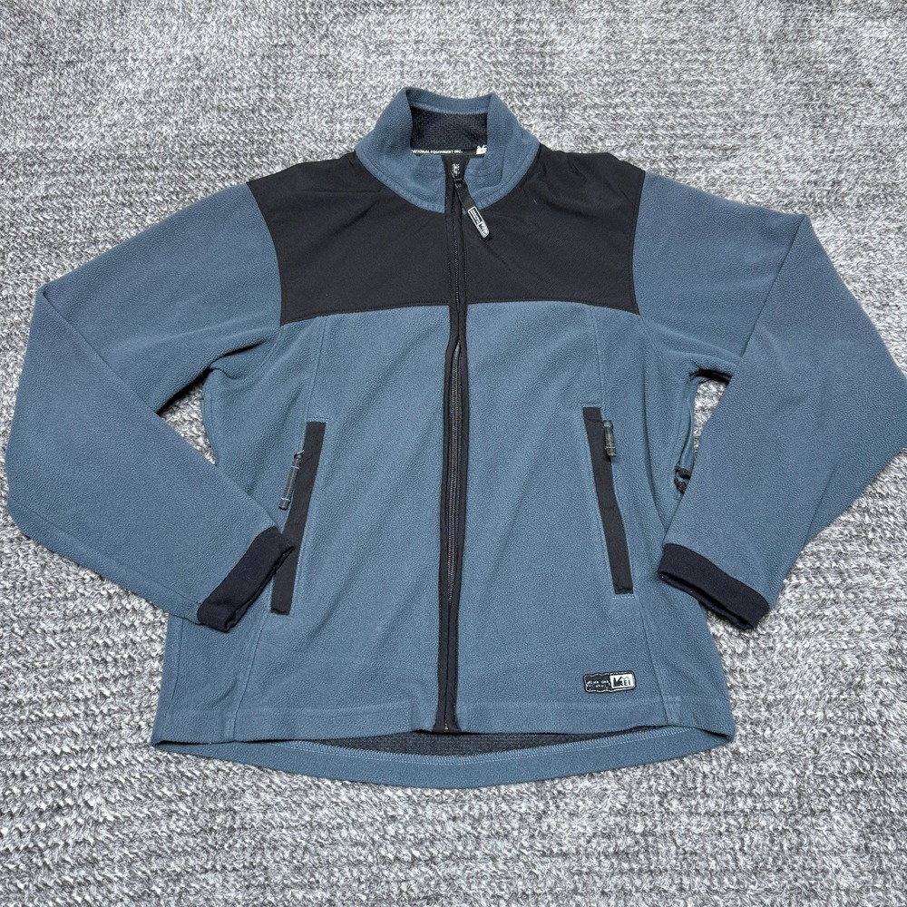 REI Womens Fleece Jacket Size‎ M Blue Black Full Zip Long Sleeve Outdoor
